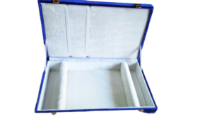 Blue velvet box for vanity mirror and brush set