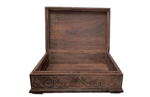 open carved wooden box