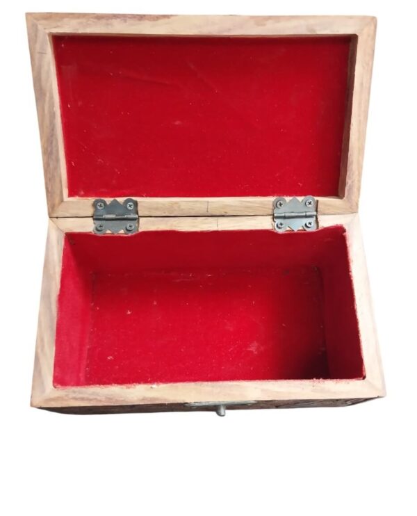 Open face of wooden tarot box