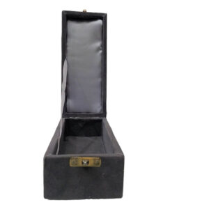 Grey velvet storage box open