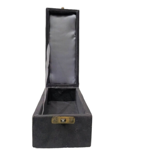 Grey velvet storage box open