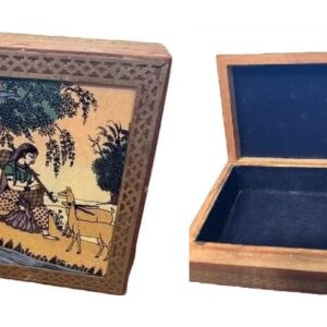 brass inlay in wood storage box with lady printed complete (1)