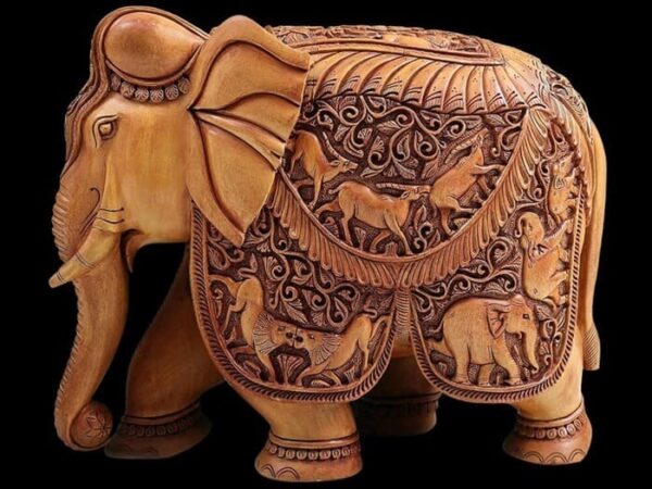 engraved wooden elephant statue